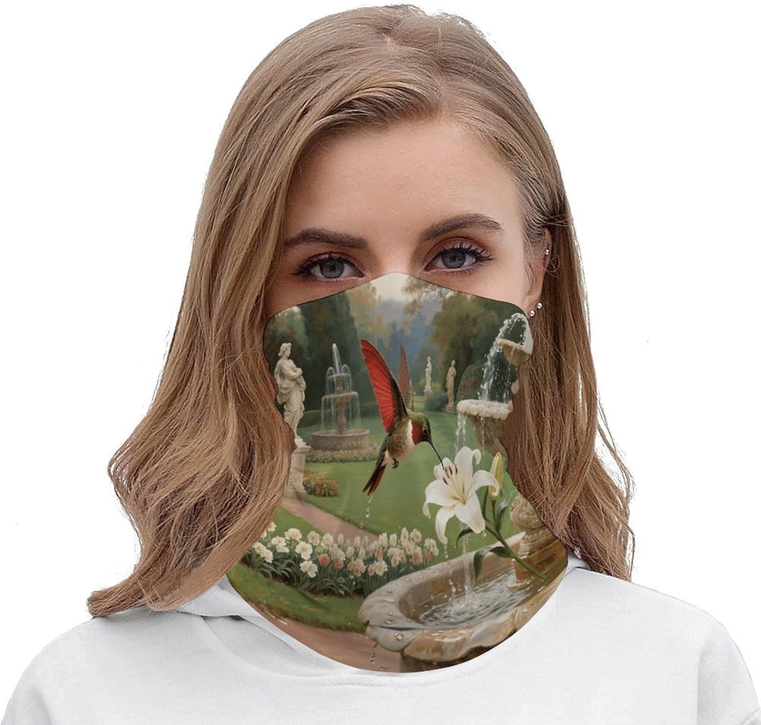Hummingbird Garden Neck Gaiter for Men Women Cooling Wrap Headwear Winter Head Wrap Scarf Beautiful Headband Personality Balaclava Sport Magic Scarf Windproof Hair Bandana