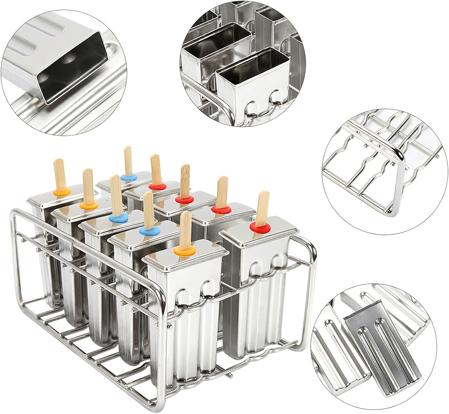 Ice Cream Mold, 10pcs Ice Cream Stick Mold, Stainless Steel Molds, Ice Pop Molds, 0.8mm Thickness Metal Ice Cream Mold, Ice-Cream Mould for Household and Commercial Use
