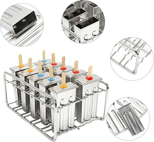 Miniatura 3 de Molde para helado, 10 moldes para palitos de helado, moldes de paletas de acero inoxidable, moldes para paletas de hielo, molde de helado de metal