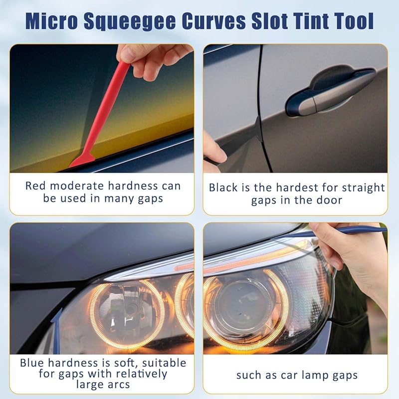 Bewudy 3 Pcs Car Micro Squeegee Curves Slot Tint Tool Set, 3 in 1 Vinyl Car Wrapping Flexible Micro Squeegee, with Different Hardness for Installing Vehicle Wraps and Auto Stickers(3 Pcs)