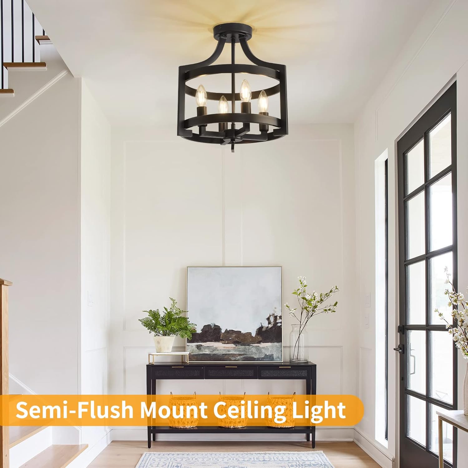 Plug in Chandelier Black Farmhouse Pendant Light Fixture, Adjustable Flush Mount Ceiling Light with 19.6 ft Hanging Cord for Kitchen Island, Dining Room, Living Room, Bedroom, Foyer, Entry