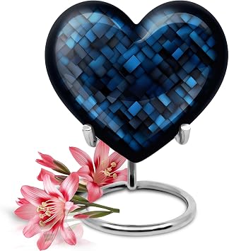 YATSKIA Blue Little Cremation Urns for Human Ashes Adult Male and Female, Decorative Small Urn for Adult Ashes, Heart Urn Pack of 1, 3 Inch