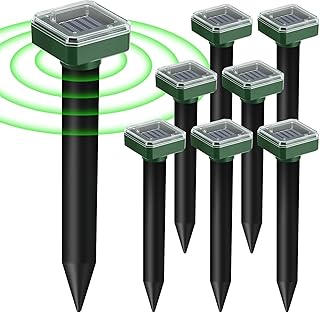 Mole Repellent Solar Powered, 8 Pack Gopher Repellent Ultrasonic Mole Stakes Spike Deterrent for Yard, Solar Rodent Repeller Outdoor,Get Rid of Vole Groundhog Chipmunk Snake Rodent Lawns Gardens Farms