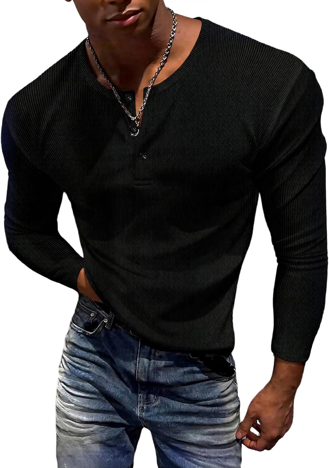 RoseSeek Men's Ribbed Knit Long Sleeve T Shirt Button Front Henley Fall ...