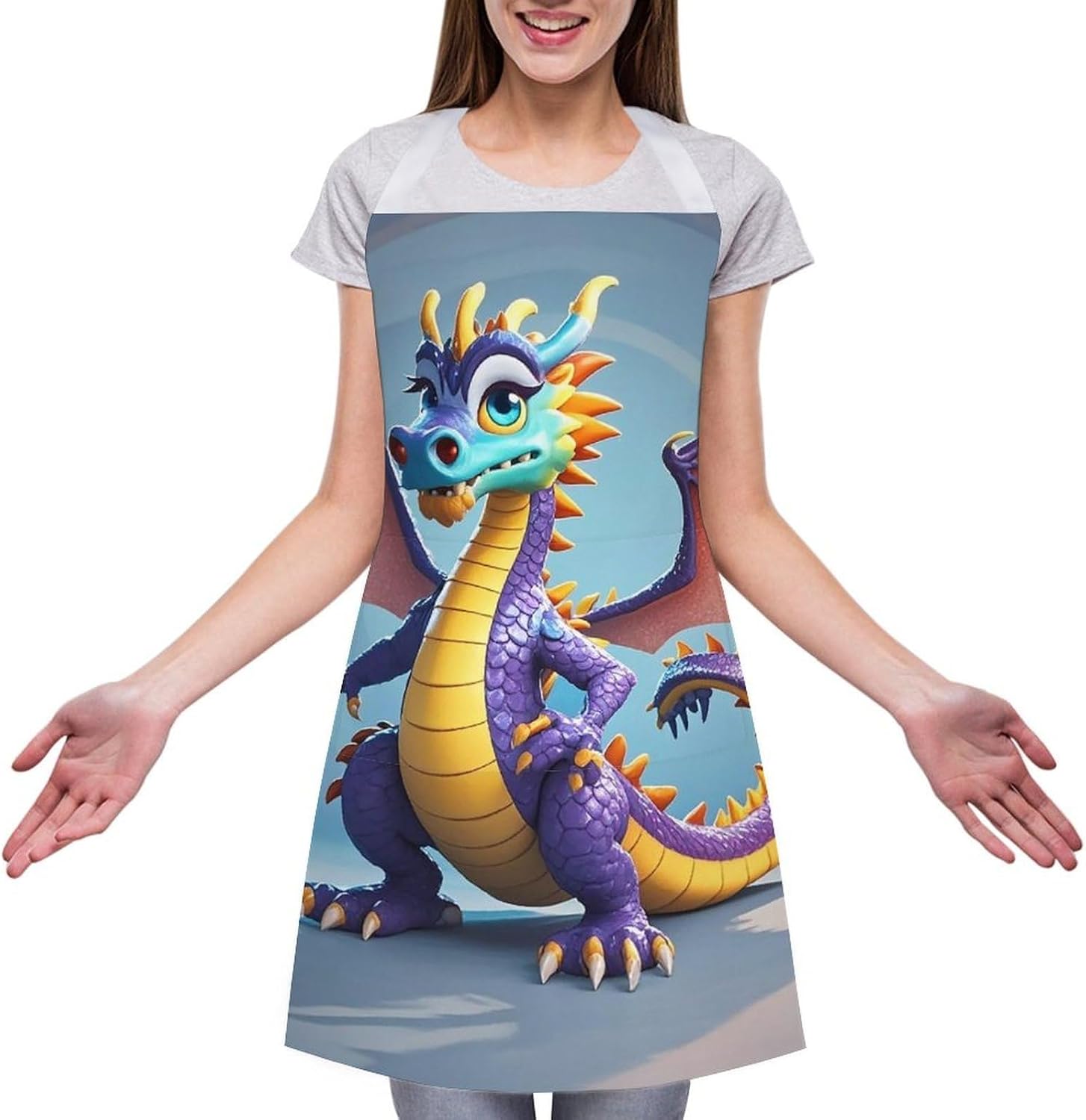 Cartoon Dragon Apron for Cooking Kitchen Chef Aprons with Pockets Unisex Professional Adjustable Bib Aprons Restaurant Waterdrop Resistant Apron for Men Women Waiter
