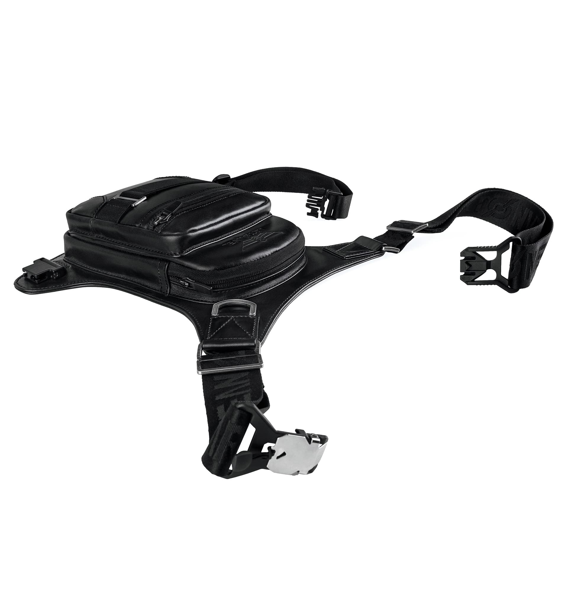 Sacoche de Jambe Moto Cuir Black - Cuir de Vachette Pleine Fleur Vintage - Imperméable & Léger - Sacoche Ajustable - Ergonomique - Durable - Garantie 3 Ans (Black)