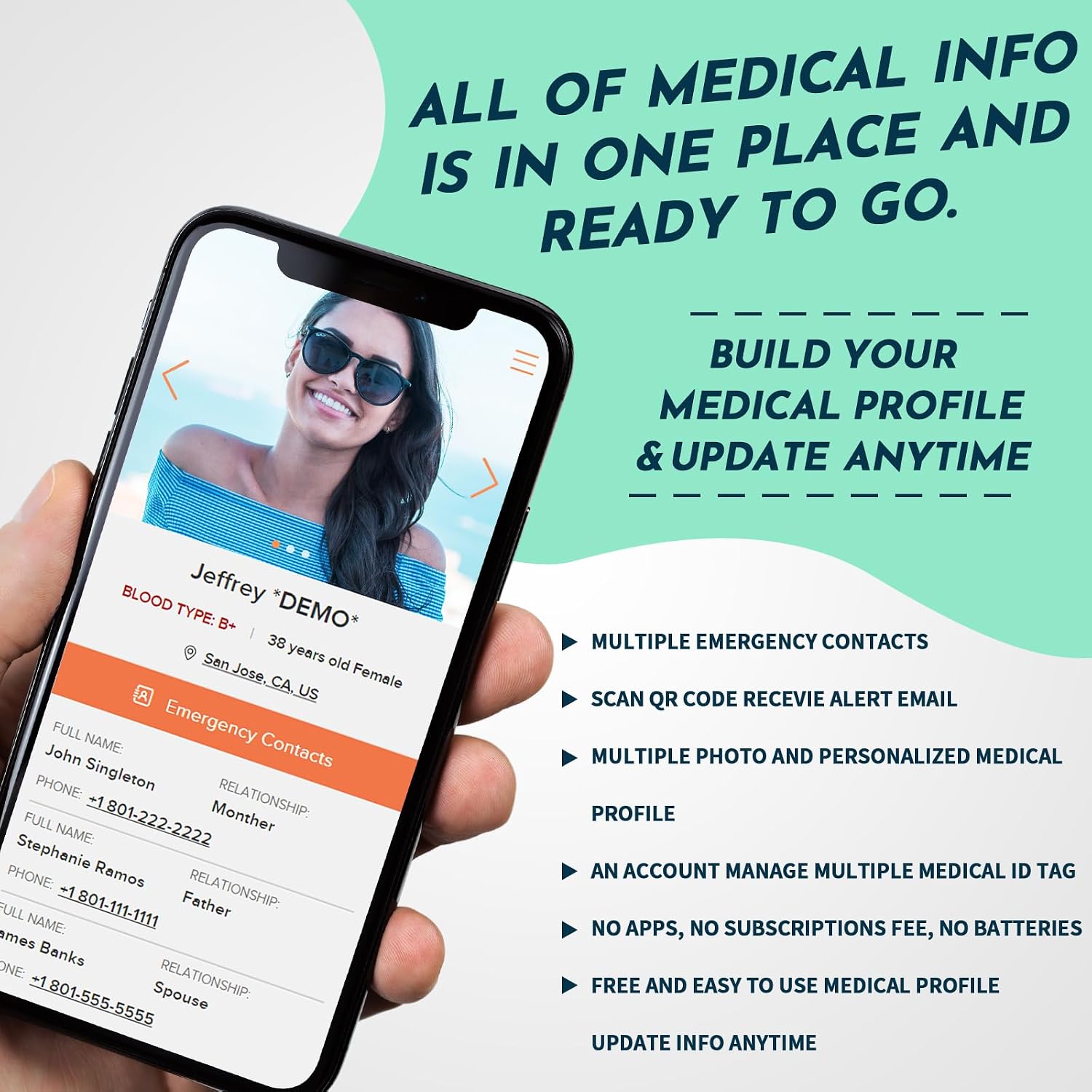 MYLUCKYTAG QR Code Medical ID Bracelet - Emergency Alert Silicone Wristband, Free Online Profile, No Subscription, Waterproof, Fits 5-9 inches