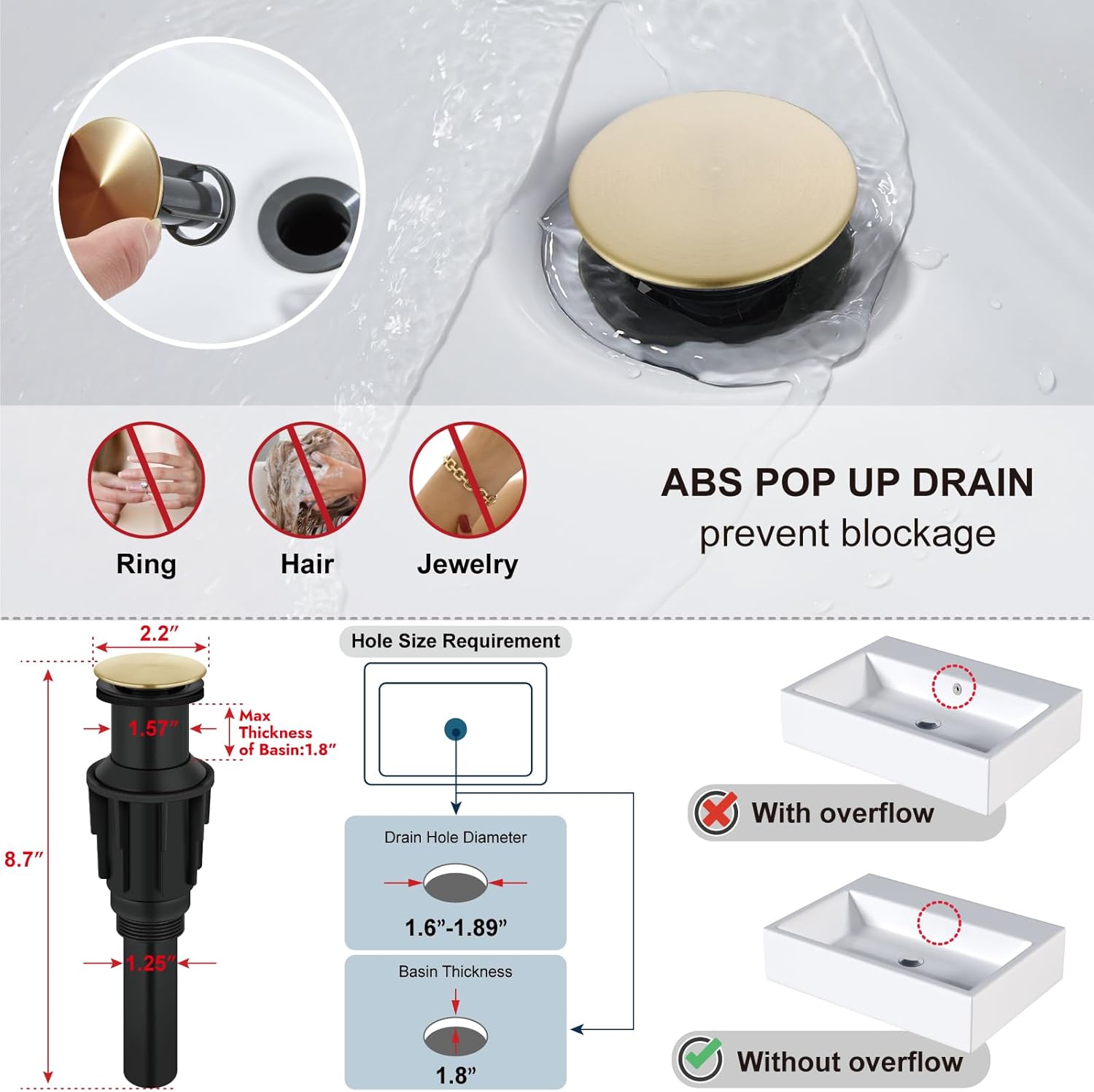 Midanya Vessel Sink Facuet Waterfall Tall Bathroom Faucets Vanity Single Handle 1 Hole Modern with Pop-up Drain and Supply Hoses,Brushed Gold