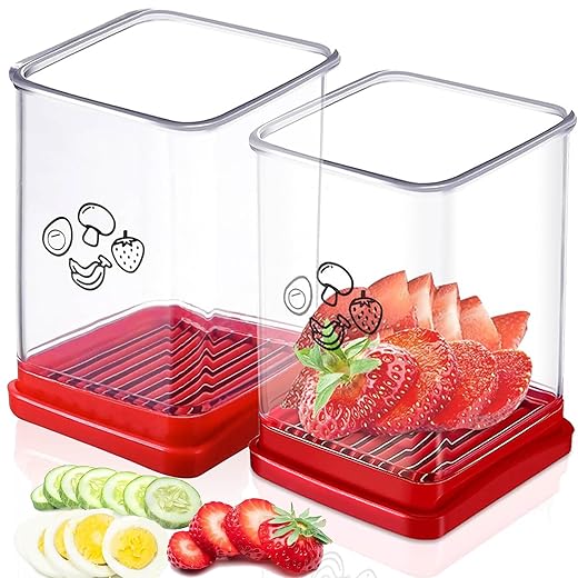 2 Stück Gemüseschneider, Strawberry Cup Slicer Obstschneider Tassenschneider Obstschneider mit Schutzkappe und Aufbewahrung, für Erdbeere Bananen Weiche Früchte Gemüse