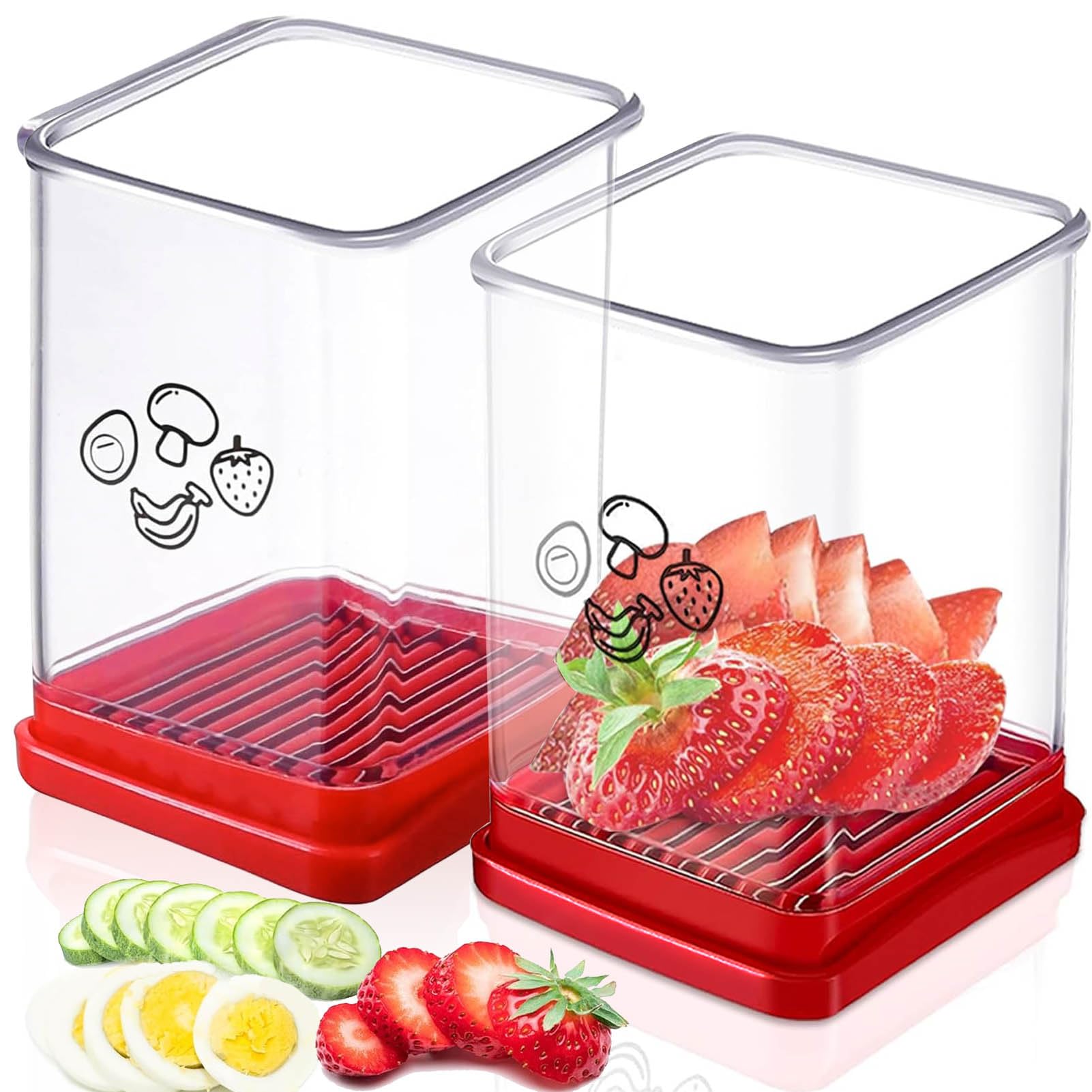 Lot De 2 Coupe-fruits Avec Housse De Protection Et Boîte De Rangement, Coupe -légumes En Acier Inoxydable, Coupe Rapide, Ustensiles De Cuisine Pour Fraises Et Bananes