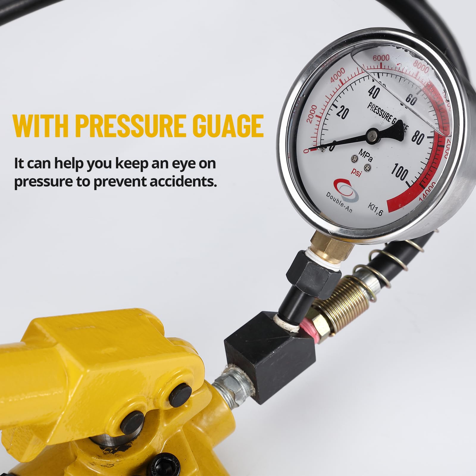 Garvee Pompe hydraulique Manuelle Simple Effet – CP-700, 900ml, 10 000 psi avec manomètre – Portable pour vérins industriels, Levage et Outils séparés – Spécifications : CP-700, 900ml