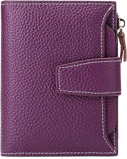 Small Women Wallet Genuine Leather RFID Blocking Bifold Zipper Pocket Card Holder with ID Window
