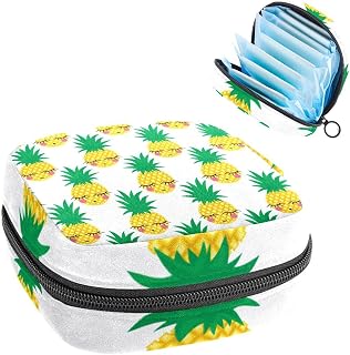 ananas comosus Cute White Period Pouch Portable,Tampon Storage Bag for Sanitary Napkins, Multicolor, 4.7x6.6x6.6 in/12x17x17 cm