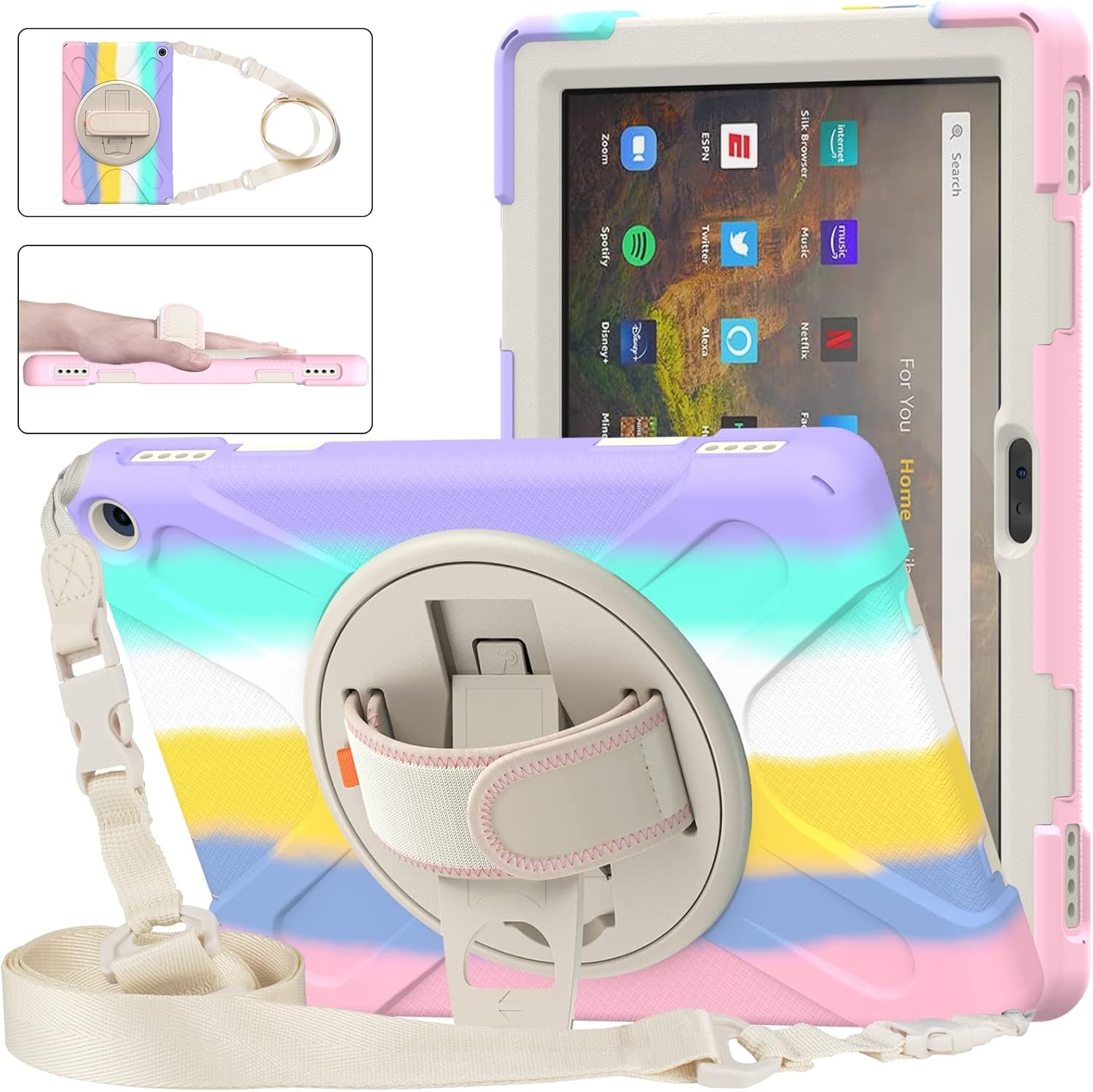 for Amazon Kindle Fire HD 10 2021 Silicone + PC Protective Case with Holder & Shoulder Strap for Amazon Kindle Fire HD 10 2021 Silicone + PC Protective Case with Holder & Shoulder Strap