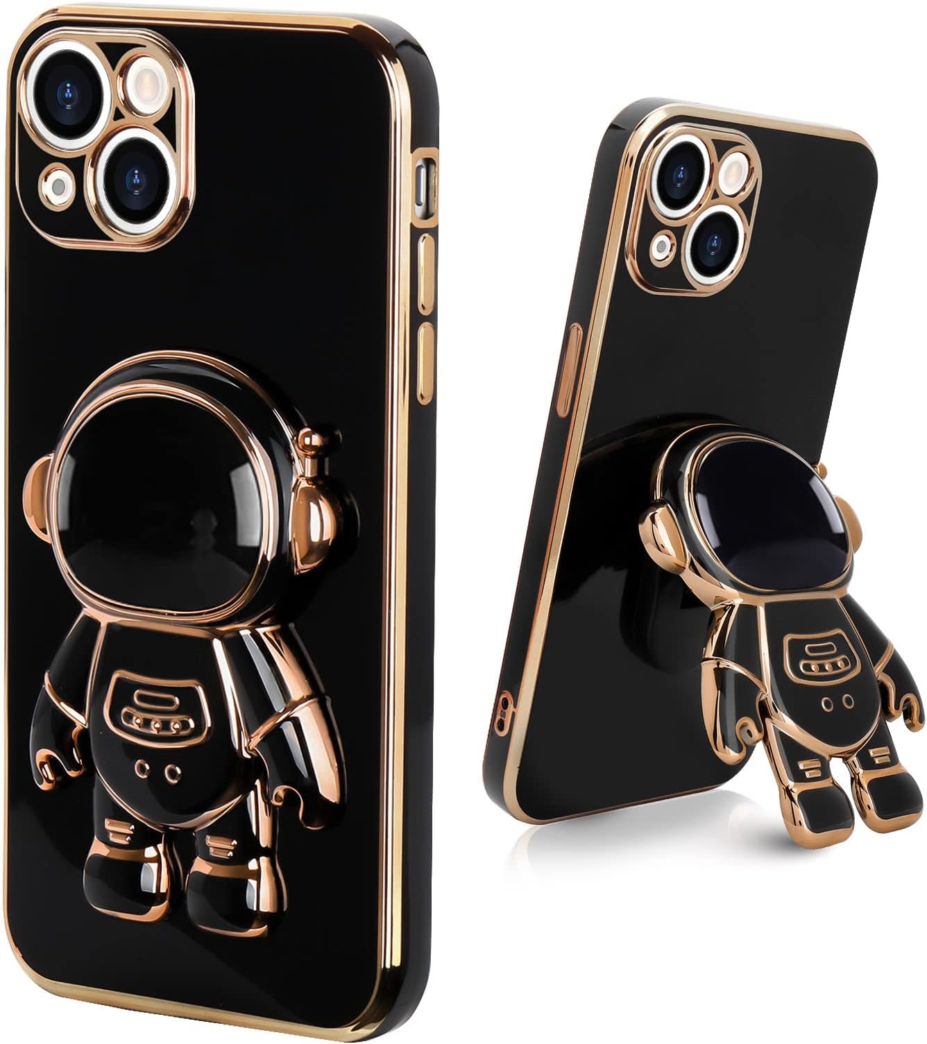 Pepmune Compatible with iPhone 13 Case Cute 3D Astronaut Stand Design Camera Protection Shockproof Soft Back Cover for Apple iPhone 13 Phone Case Black
