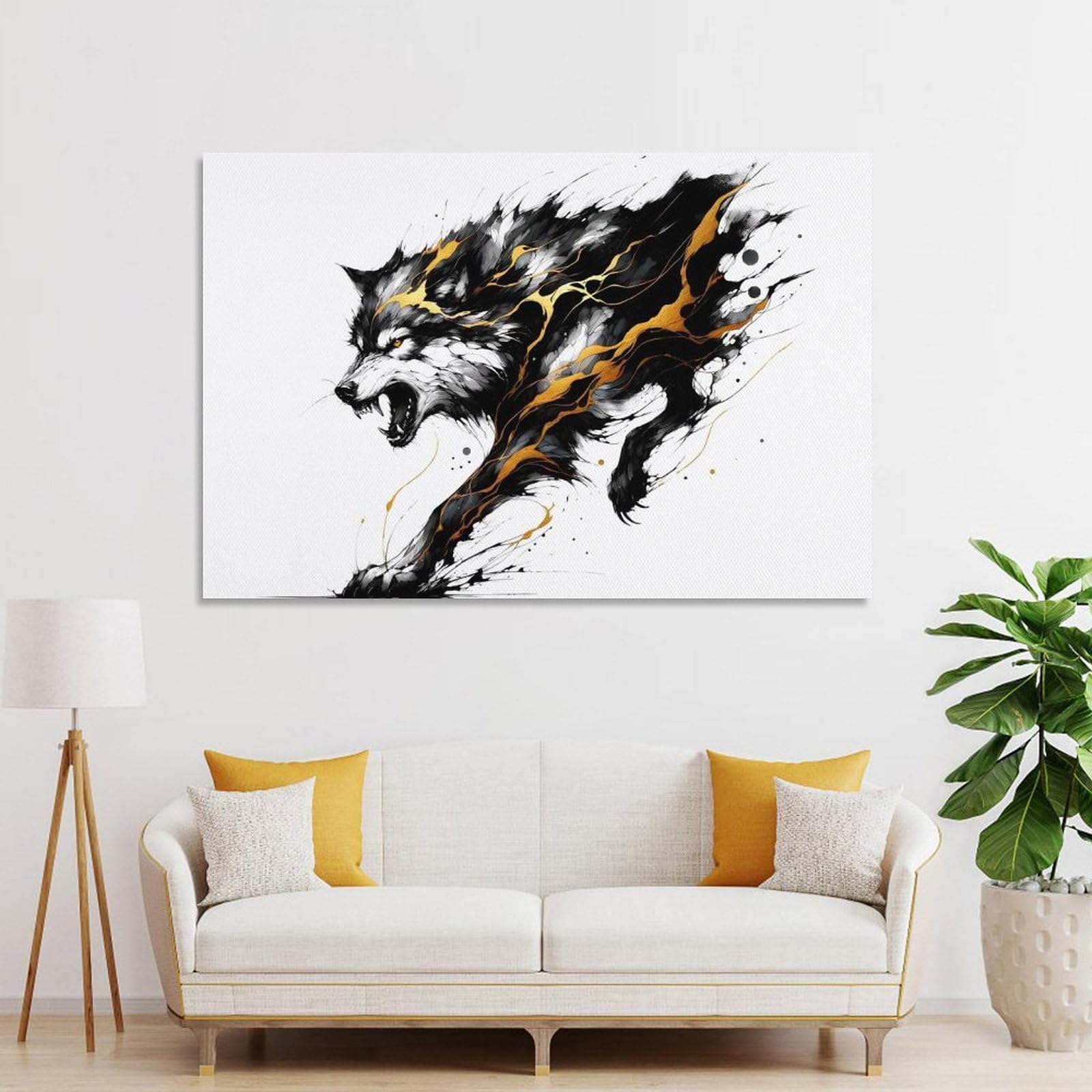 Junmoney Painting Wolf Wall Art Print 24x36inch(60x90cm), for Lounge, Study, Hallway Or Flat Walls, Decorative Artwork with Broad Appeal