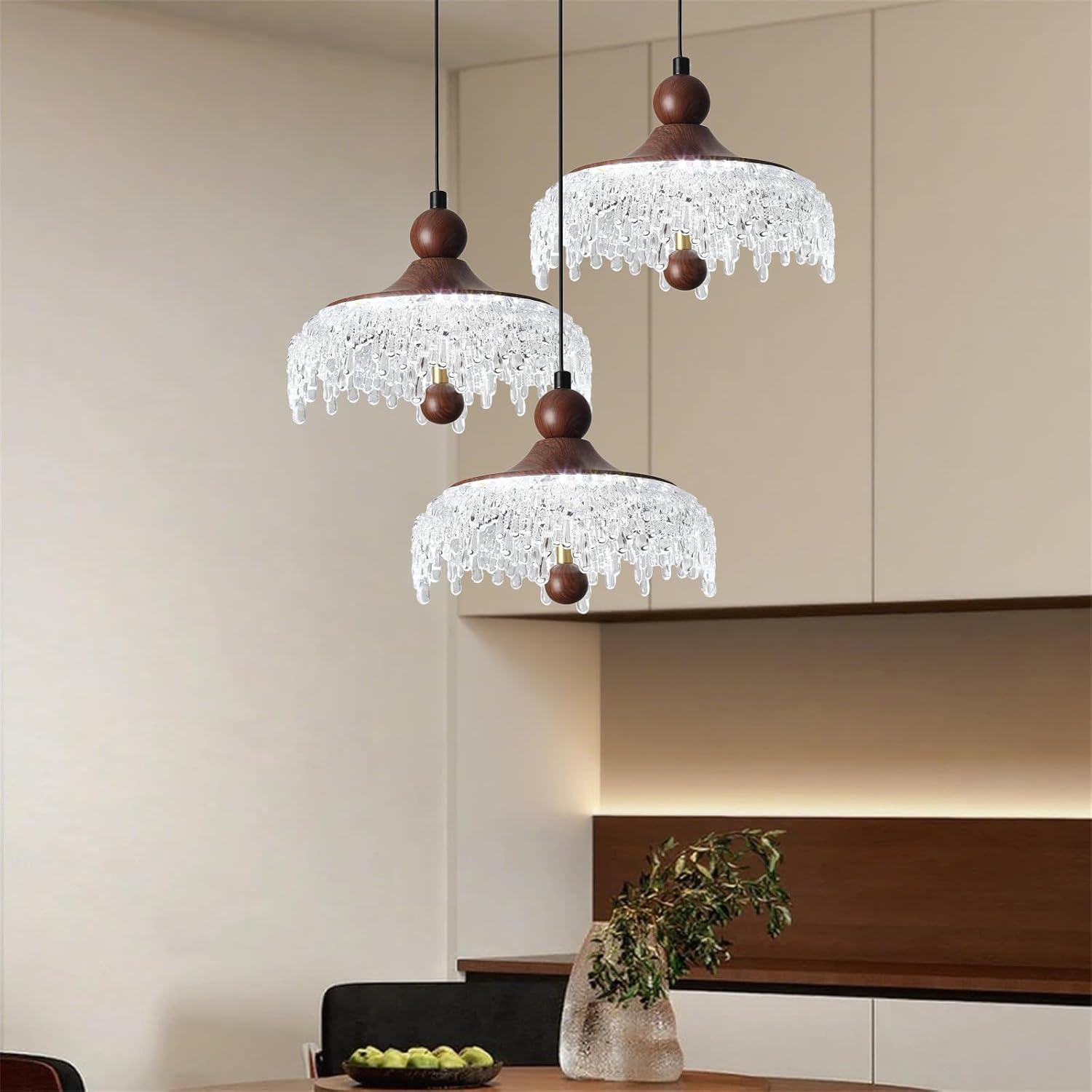 LIGHTLAND Water Drop Pendant Light, 8.3 Inch Acrylic Crystal Dome Chandelier with Adjustable Hanging Wire 78.7 Inch for Bedroom, Hallway, Balcony, Bedside, Bar (Pack of 1)