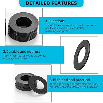 1368 Pcs Assorted Washers - Black Stainless Steel Flat Metal Lock Washers M2-M12, Spacers for Screws, Plumbing, Home Decoration, Repair