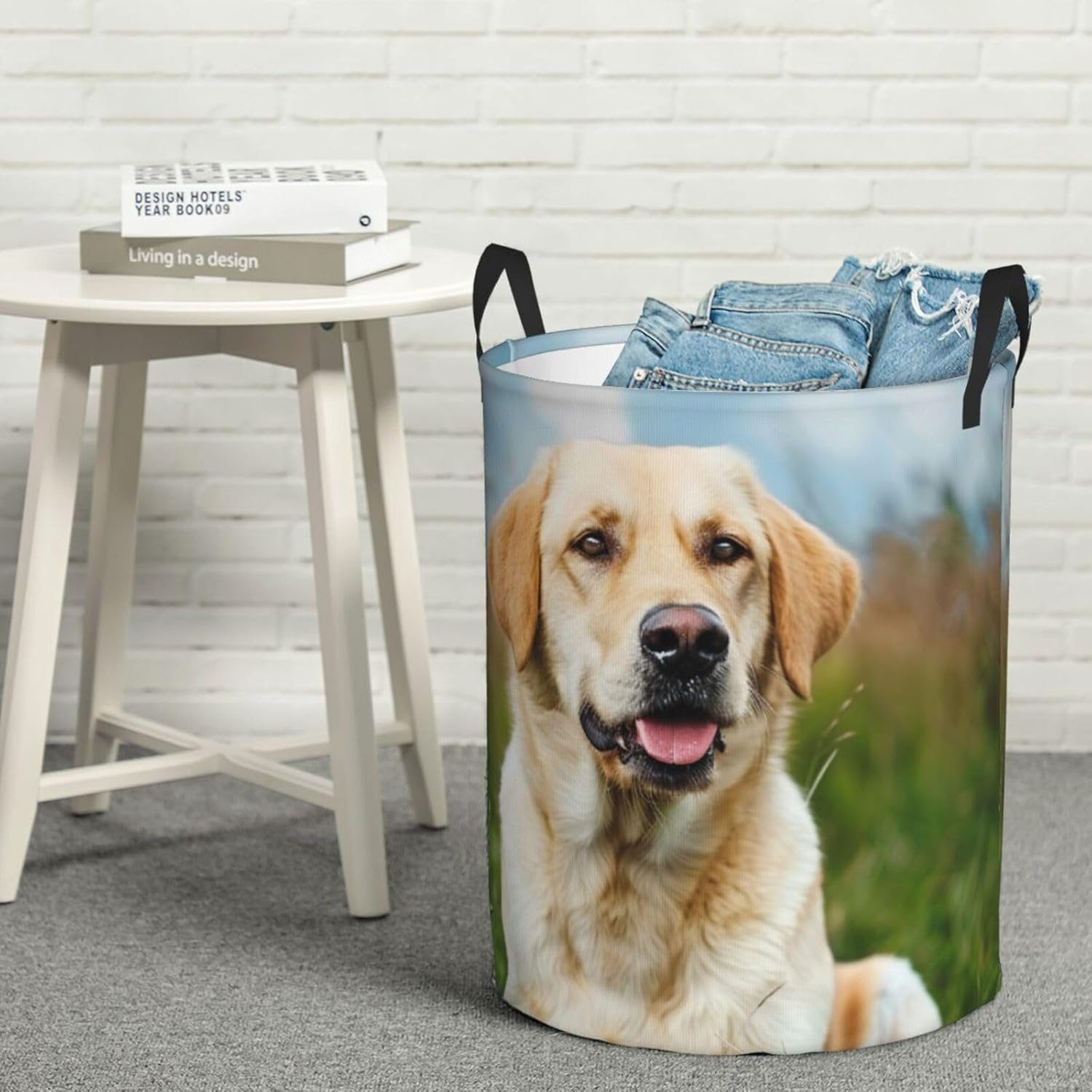 cute Labrador Dog Print Laundry Basket, Foldable Laundry Hamper Round Large Clothes, Storage Bucket Toy Organizer For Bathroom Laundry Storage Bedroom