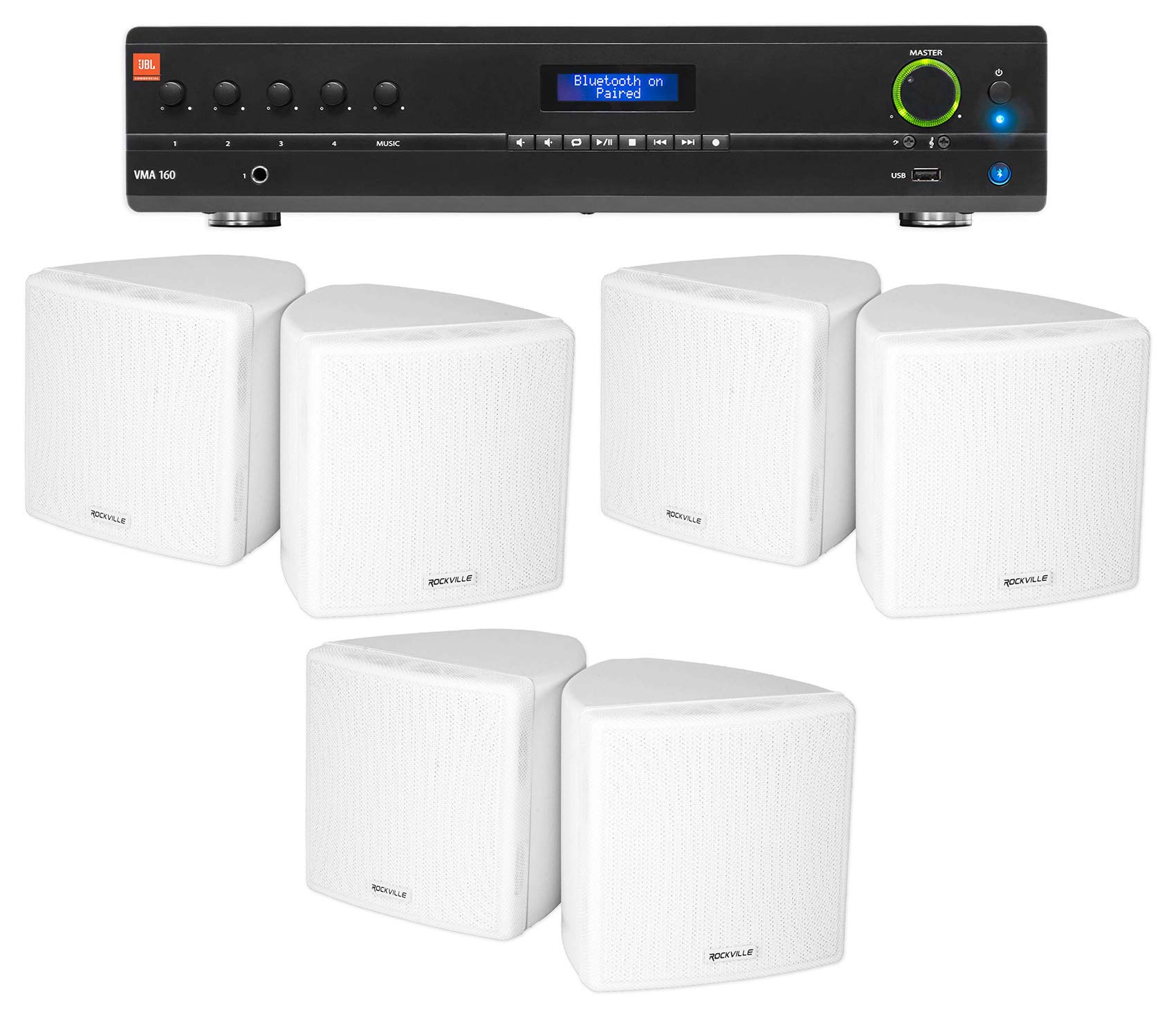 Audiosavings Bundle: JBL VMA160 60-Watt 70 Volt Amplifier with Bluetooth Bundle with (3) Cube by Rockville Pair of 3.5