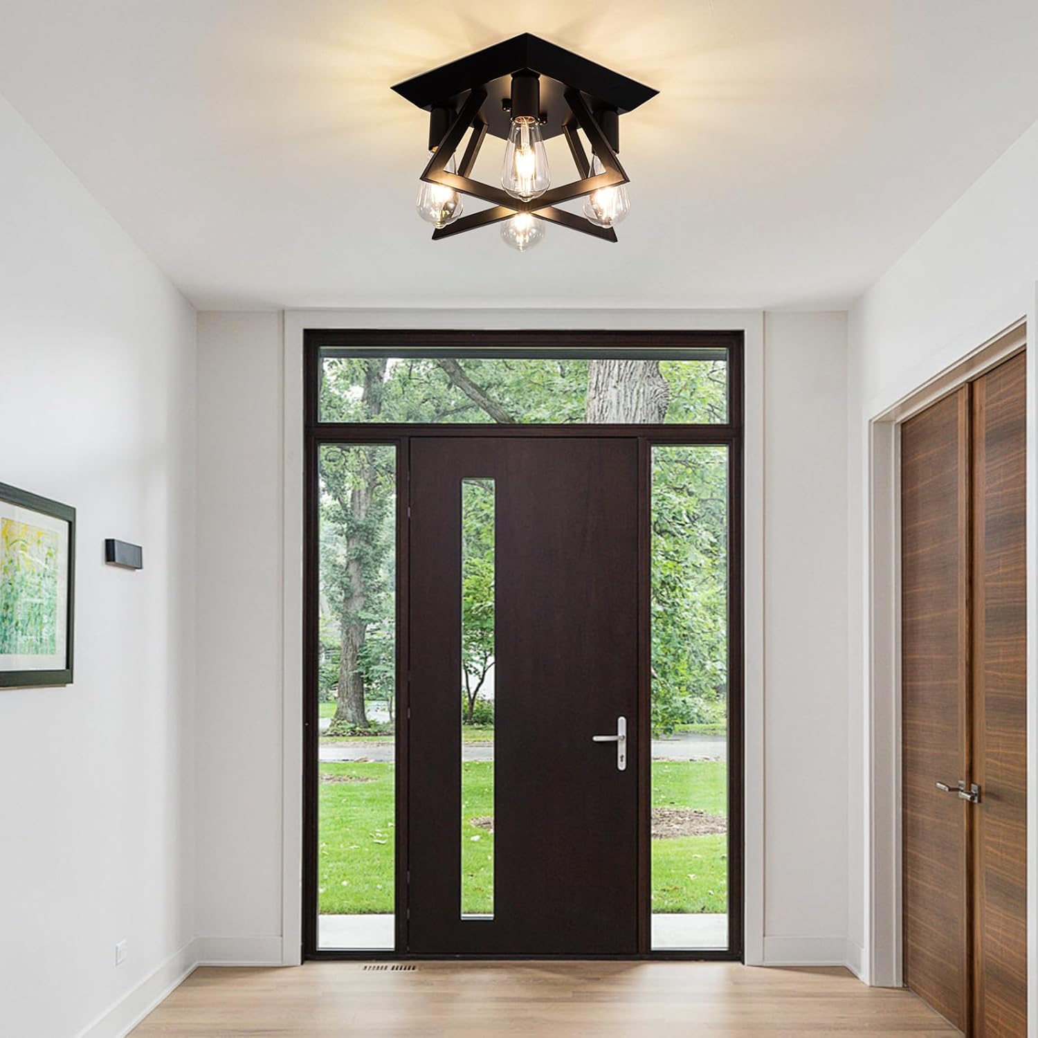 Industrial Ceiling Light Black 4 Light Semi Flush Mount Lights Close to Ceiling Light Gold 15" Farmhouse Ceiling Lighting for Kitchen Bedroom Bathroom Foyer Hallway(E26,1Pack)