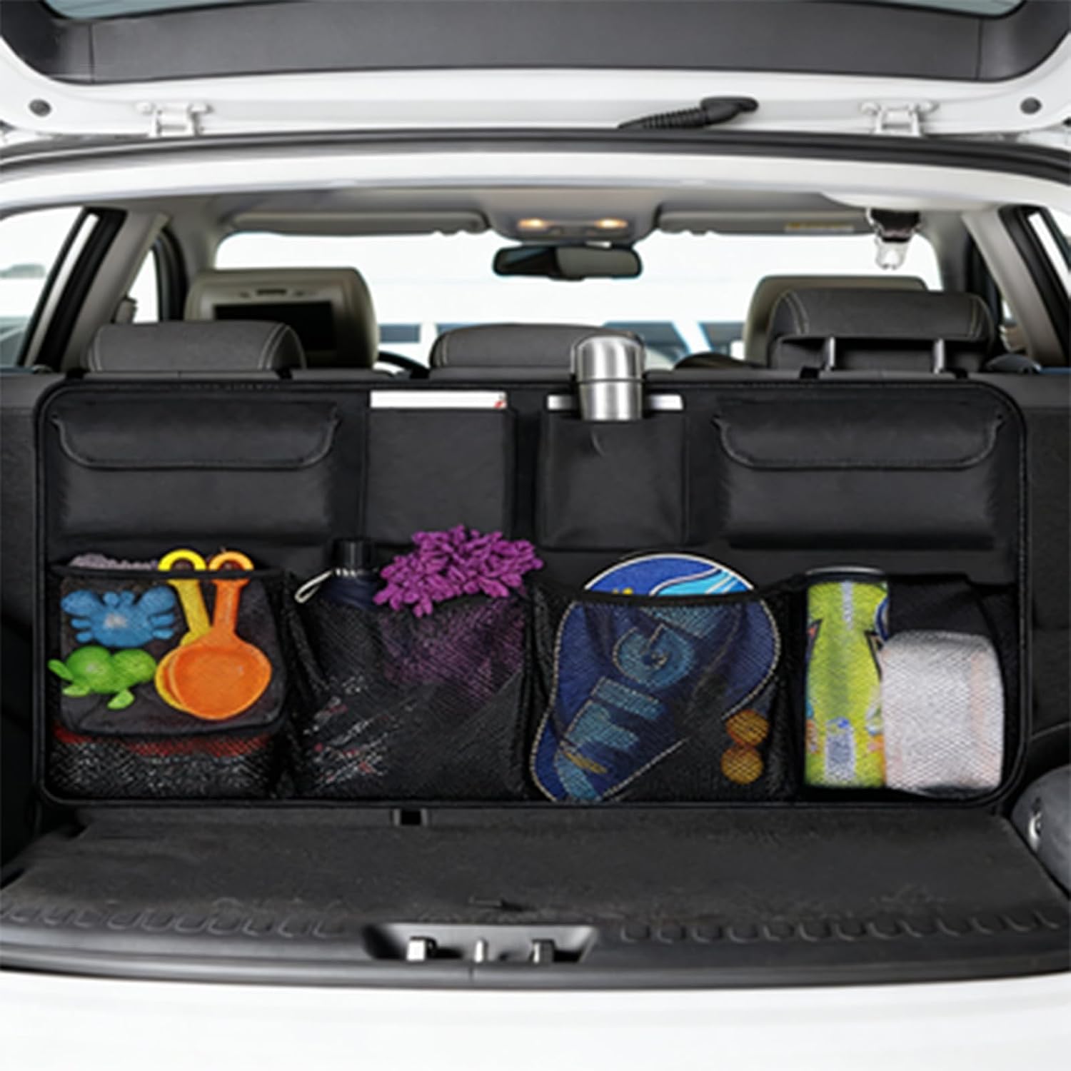 Car Trunk Organizer Backseat Hanging Organizer, Oxford Cloth Foldable Car Storage Bag with Adjustable Straps 8 Pockets, High Capacity Car Organizer for SUV Sedan Truck Trunk