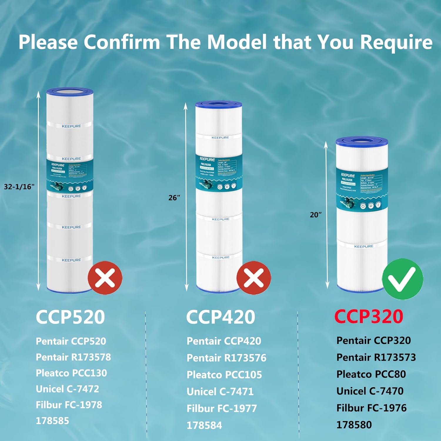CCP320 Pool Filter Cartridges Compatible with PCC80, C-7470, PCC80-PAK4, FC-1976, Clean＆Clear Plus 320, R173573, 178580, 817-0081, 4 x 80 sq.ft, 4Pack