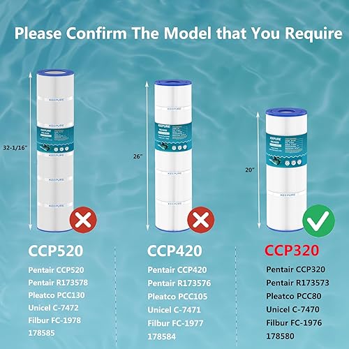 Miniatura 2 de Cartuchos de filtro de piscina CCP320 compatibles con PCC80, C-7470, PCC80-PAK4, FC-1976, Clean&Clear Plus 320, R173573, 178580, 817-0081, 4 x 80
