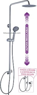 Columna de ducha SIN GRIFERÍA extralarga extensible de 100 a 150 cm. Se conecta a grifos de ducha estandar. Incluye desviador, 2 flexos de 60cm y 175cm, ducha de mano y rociador superior redondos