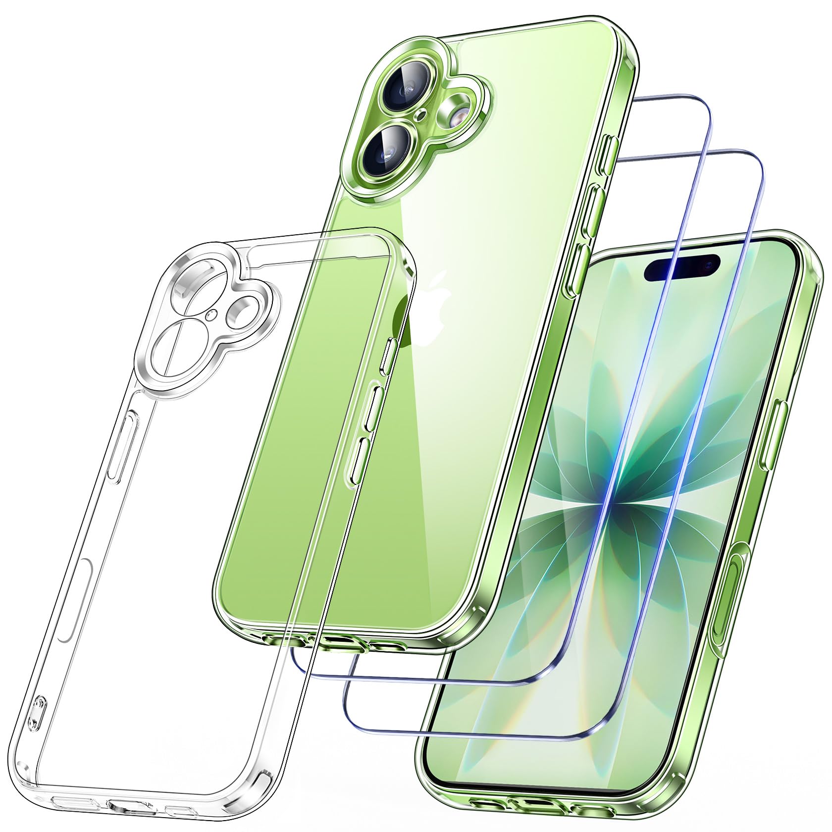Qasyfanc Hybrid Cover Compatibile con iPhone 17 con Protezione Fotocamera e 2 Pellicola Vetro Temperato, Custodia con iPhone 17 Sottile Antiurto, Trasparente