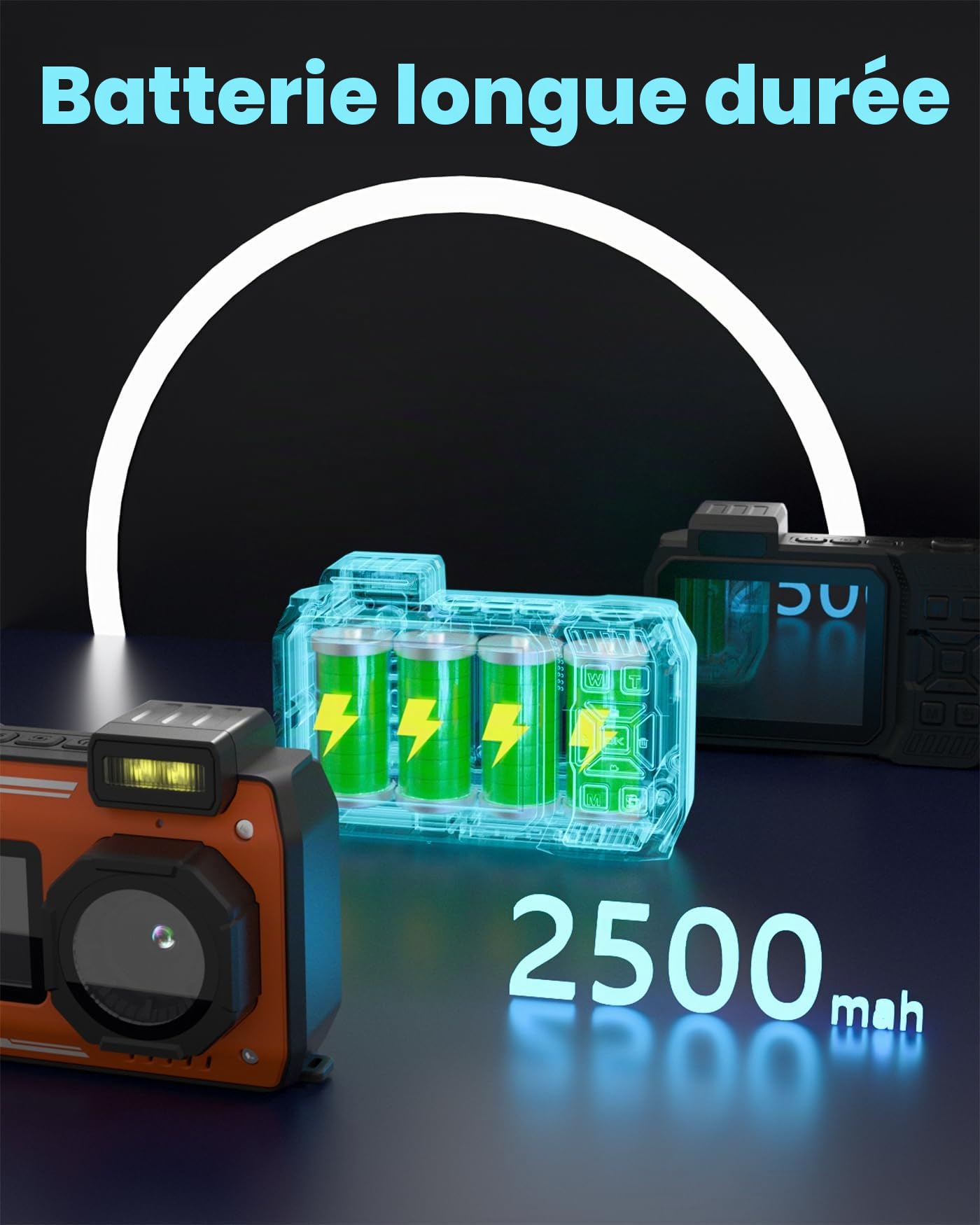 Caméra sous-marine 4 K 65 MP étanche avec carte de 64 Go autofocus selfie double écran appareil photo numérique étanche compact flottant (orange)