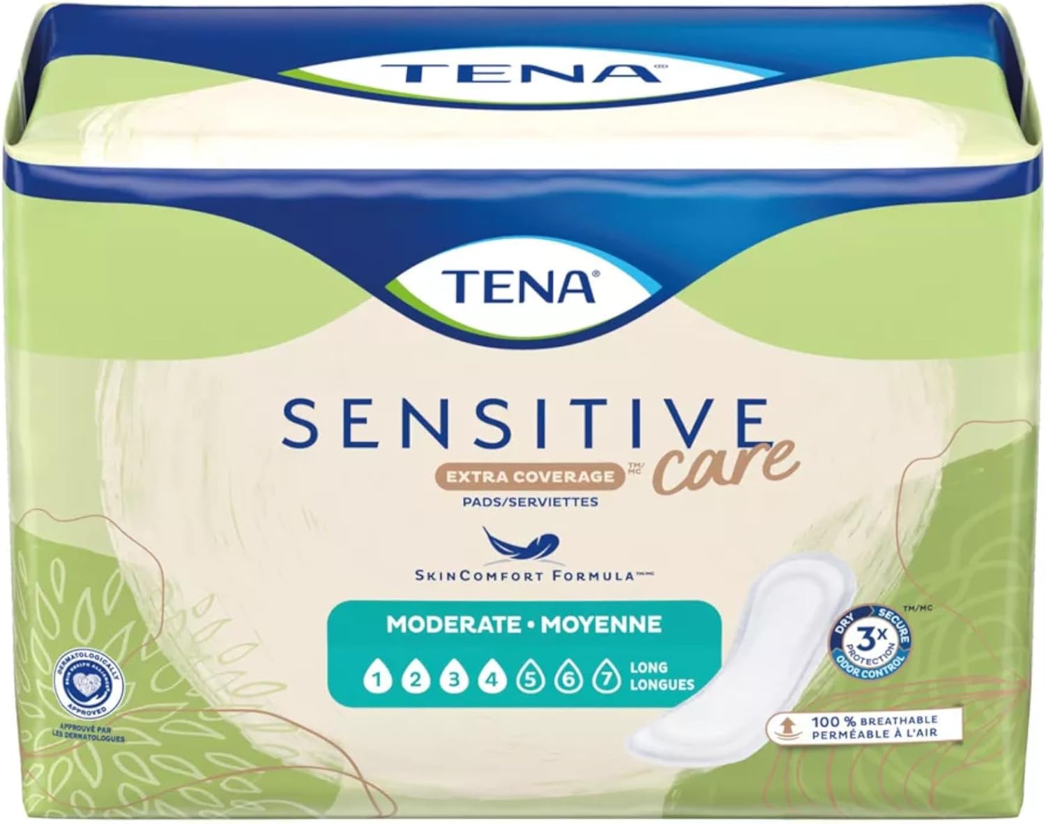 Tena Sensitive Care Moderate Long Pads, 60 Count (Pack of 3)