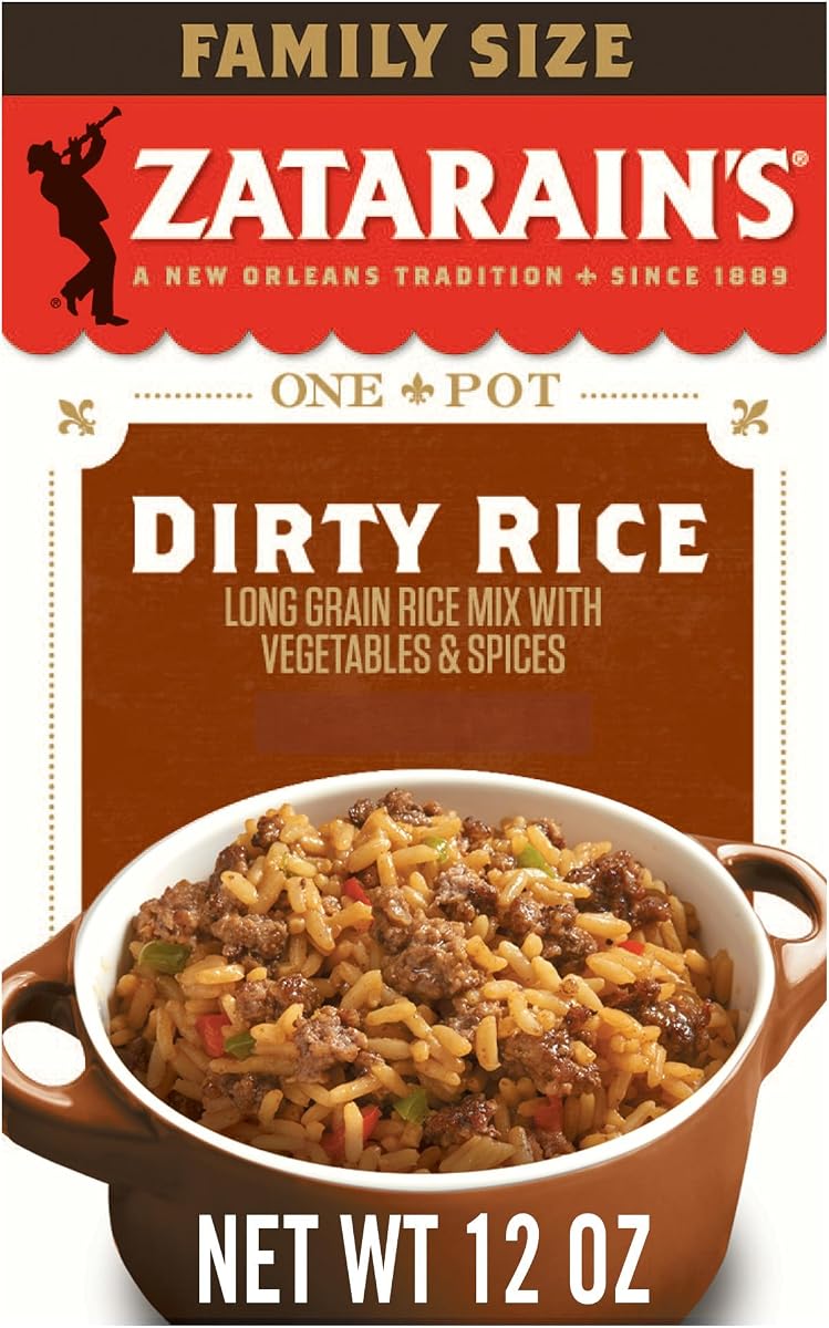 Zatarain's Rice Mix, Dirty Rice, Family Size, Gluten Free, No MSG Added, Long Grain White Rice, Onions and Bell Peppers with Cajun Seasonings, Made with Real Vegetables, 12 oz
