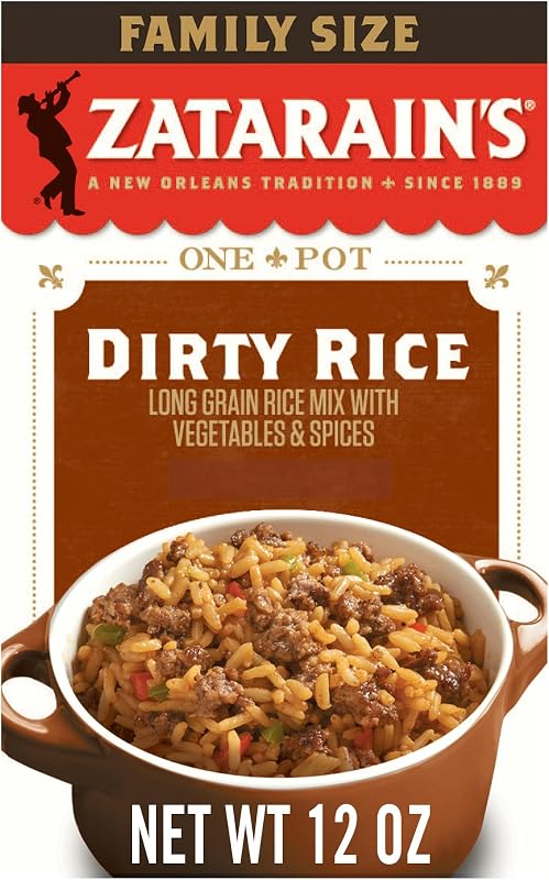 Zatarain's Rice Mix, Dirty Rice, Family Size, Gluten Free, No MSG Added, Long Grain White Rice, Onions and Bell Peppers with Cajun Seasonings, Made with Real Vegetables, 12 oz