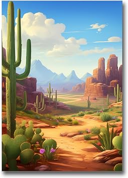 Watercolor Arid Desert, Desert Landscape, Sunset Desert, Desert Cactus, Cacti Art, desert landscape with cactus, Modern poster Art, Wall Art