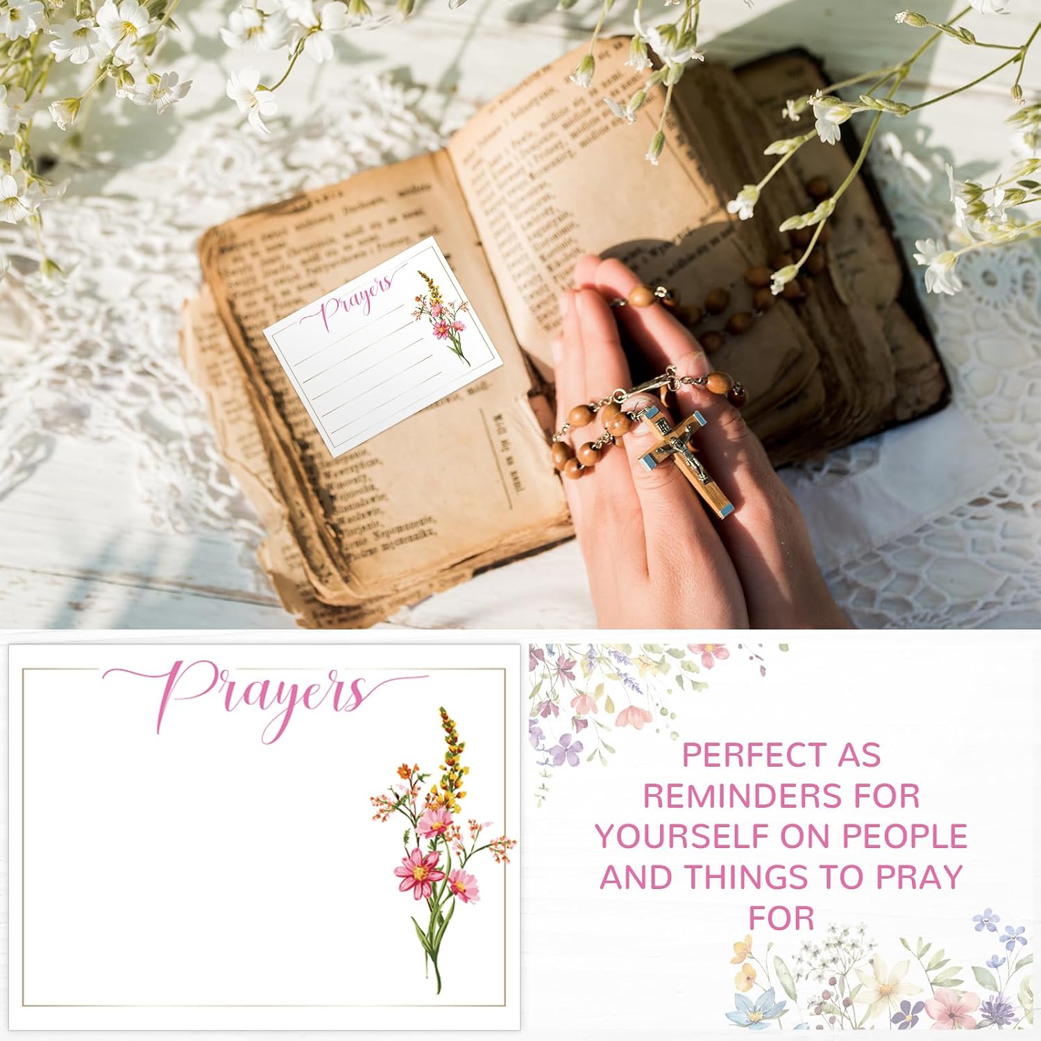 CroBlissful Wooden Prayer Box with Cards Set for Women, Flowers image 4
