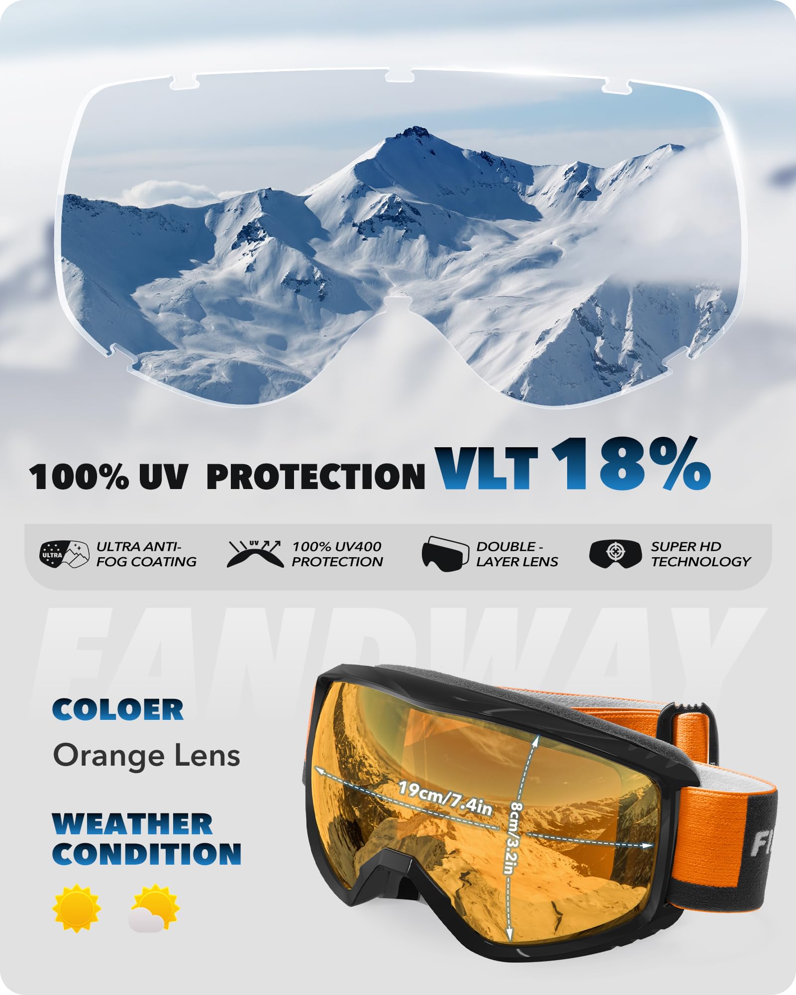 Findway Maschere da Sci, Occhiali Sci Donna Uomo, Maschera da Snowboard e Sci per Occhiali da Vista OTG,Anti-UV Protezione UV Anti-Nebbia Specchiato Sfericamente