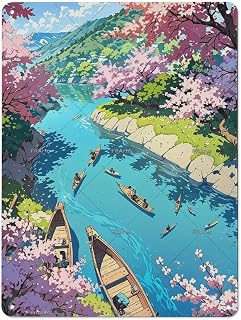 Metal Tin Sign-Retro Bedroom Plaque - Elegant Japanese Boat Scene for Home, Family & Lovers Gift, 12x16 inches,Vintage Metal Tin Sign Home Office Decorations