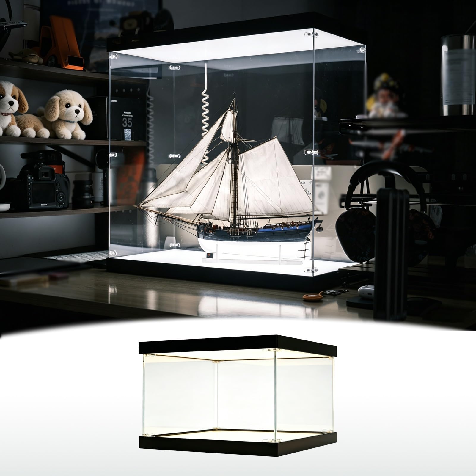 Vitrine Acrylique avec Éclairage Double Face et Finition Anti-poussière Haut de Gamme