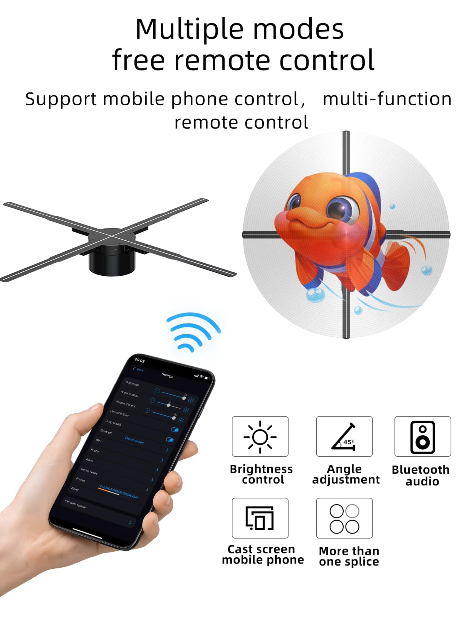 Proiettore Olografico 3D per pubblicità, Proiettore Olografico Wi-Fi con Ventilatore, Macchina Pubblicitaria con Ologrammi 3D, Sincronizzazione Audio Bluetooth, Libreria Video Personalizzata