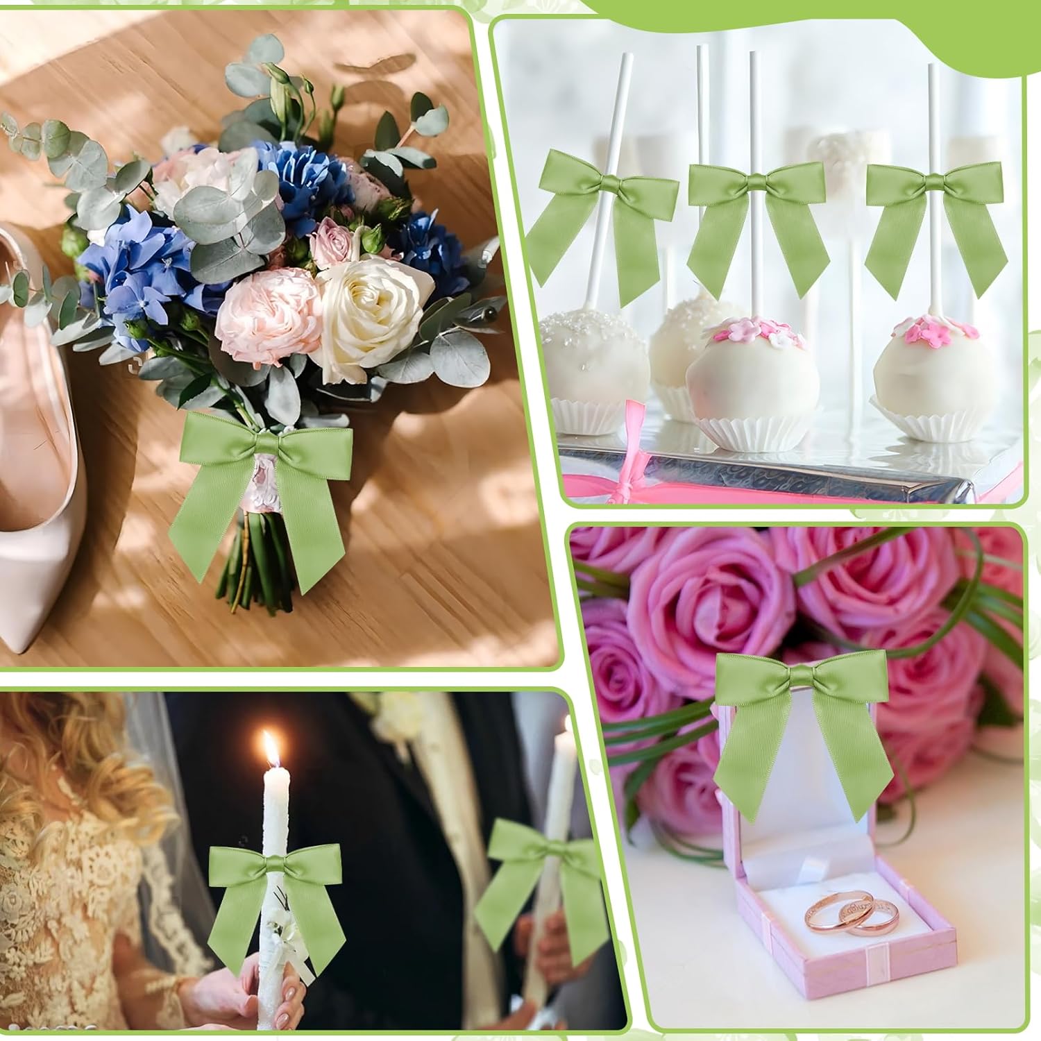 Blcculi 50 Pcs Satin Ribbon Bows,Sage Green Twist Tie Bow,Sage Green Satin Ribbon Bows for Gift Wrapping,3.5" Premade Bow for Treat Bags Crafts Wedding Bridal Shower Birthday Christmas Partyr - Image 7