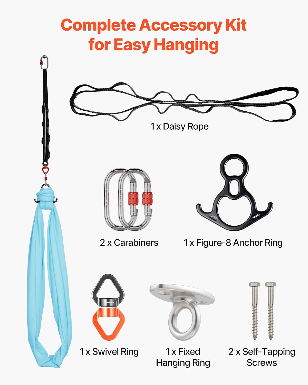 VEVOR Aerial Silk & Yoga Swing, Aerial Yoga Hammock Kit with 100gsm Nylon Fabric, Full Rigging Hardware & Easy Set-up Guide, Antigravity Flying for All Levels Fitness Bodybuilding