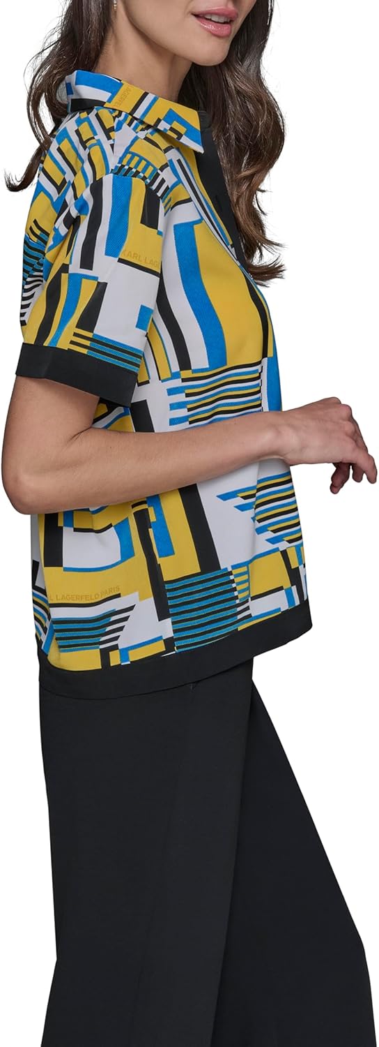 Karl Lagerfeld Womens Multi Collared Essential Camp Shirt Buttom Down - Image 3