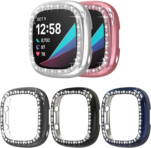 Bigqin Paquete de 5 protectores de cristal brillantes compatibles con Fitbit Sense 2Versa 4, funda protectora de policarbonato compatible con Fitbit