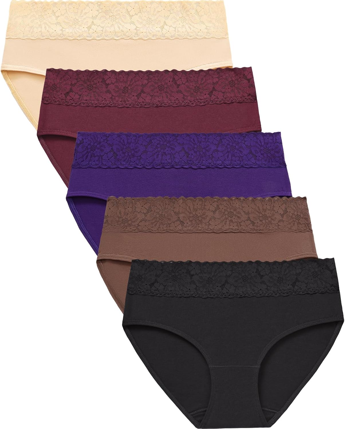 RHYFF Womens Underwear Cotton Bikini Panties Lace Soft Hipster Panty Ladies Stretch Full Briefs 5 Pack - Image 2