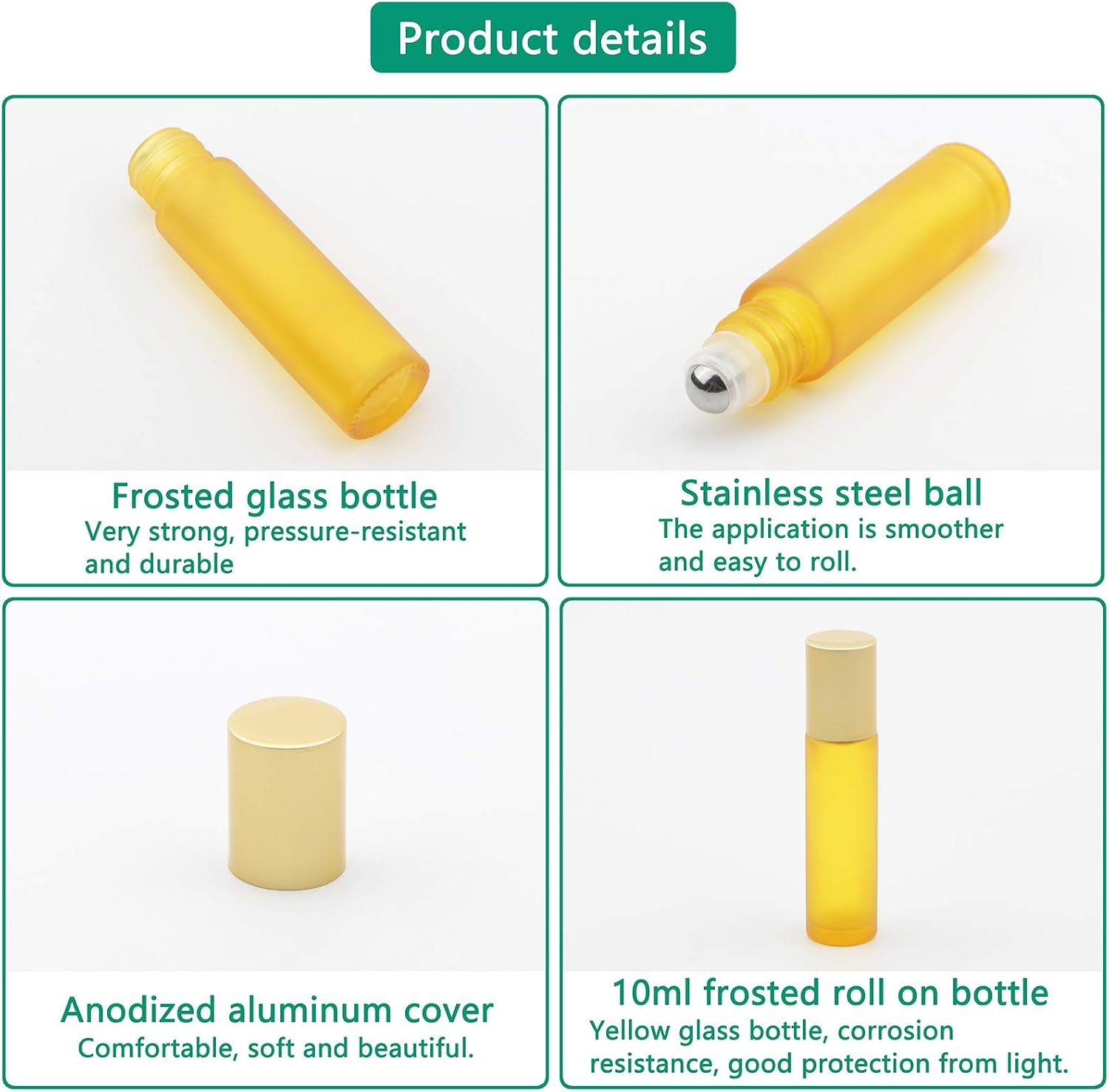 Rowiz 10PCS 10ml Yellow Frosted Glass Bottle Leakproof Glass Bottle Essential Oil Roller Bottles Set including Stainless Steel Balls And Anodized Aluminum Screwcap For Perfume & Aromatherapy Oils - Image 5