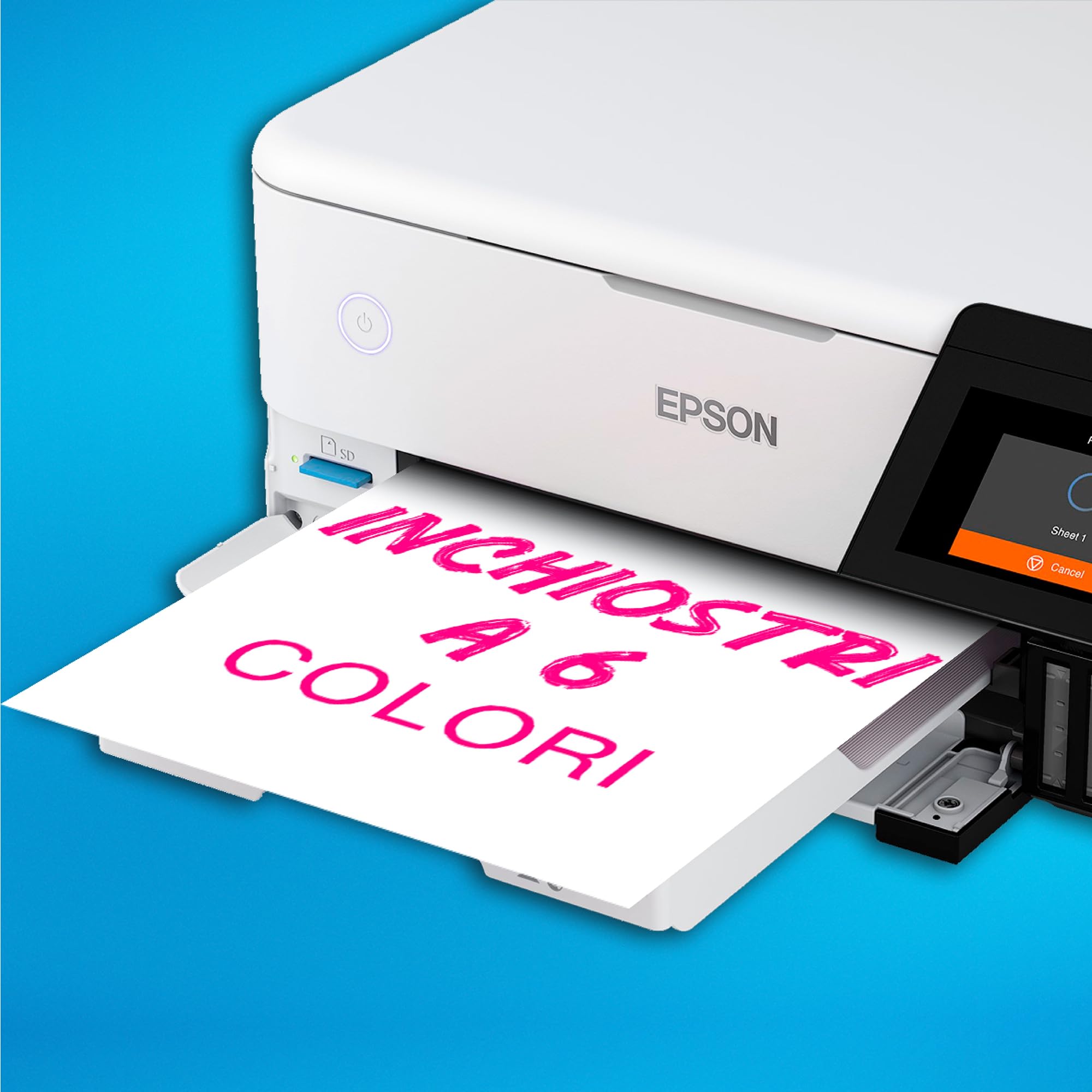 Epson EcoTank ET-8500 - Stampante per serbatoi d'inchiostro, stampa fotografica, inchiostri a 6 colori, wireless, A4, stampa, copia, scansione, touchscreen da 10,9 cm, stampa fronte/retro