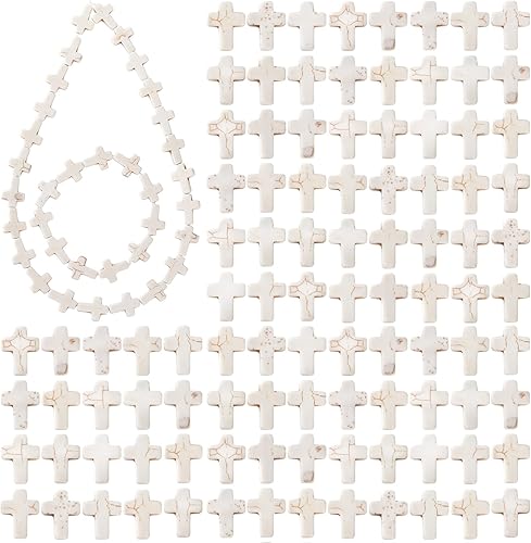 Miniatura 7 de Jucoan 240 cuentas cruzadas, cuentas espaciadoras de cruz blanca y turquesa, cuentas gruesas, mini dijes de cruz religiosa para joyería, collares,