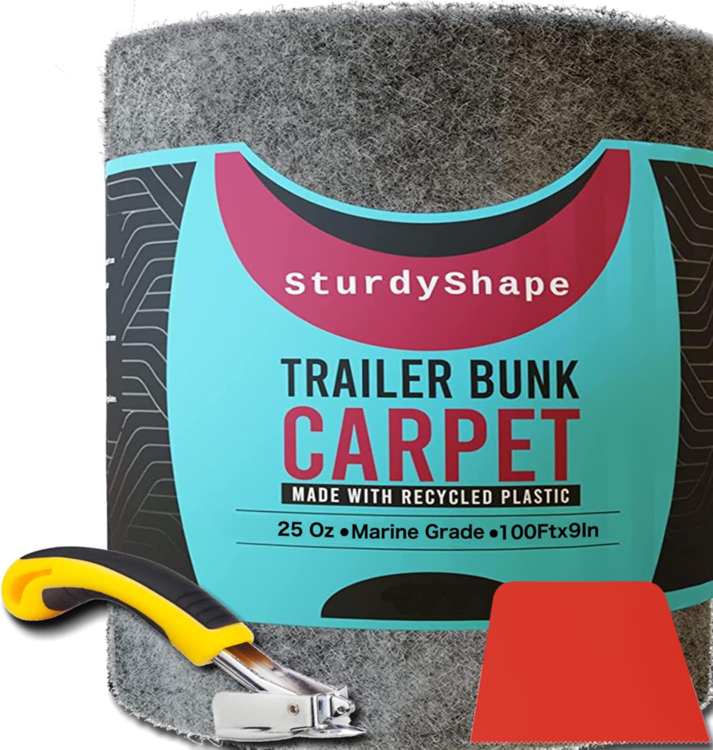 SturdyShape Boat Trailer Bunk Carpet Kit 9inx100ft - Marine Carpet Covers for Trailers, Lift Runners, and Jet Skis - (1, Black) (9x100 Grey)