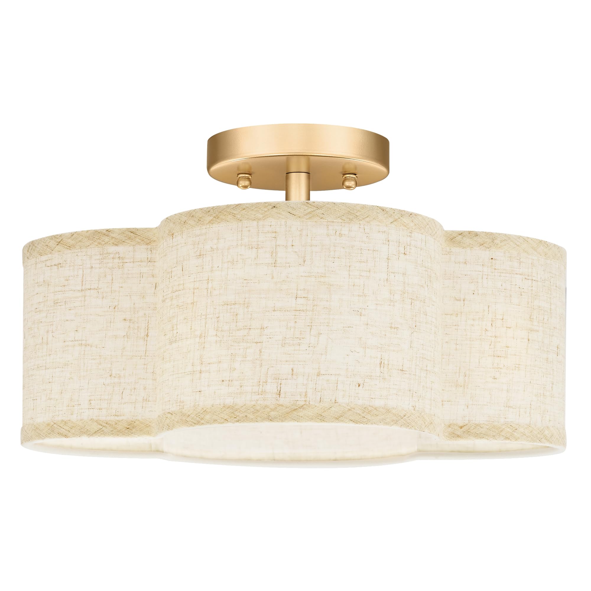 14" Gold Semi Flush Mount Ceiling Lights with Linen Fabric Shade
